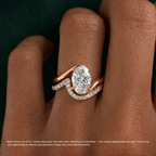 18K Solid Gold Oval Curved Engagement Ring Set
