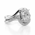 18K Solid Gold Oval Curved Engagement Ring Set