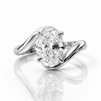 18K Solid Gold Oval Curved Engagement Ring Set