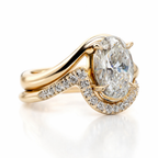 18K Solid Gold Oval Curved Engagement Ring Set