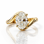 18K Solid Gold Oval Curved Engagement Ring Set