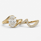18K Solid Gold Oval Curved Engagement Ring Set