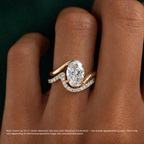 18K Solid Gold Oval Curved Engagement Ring Set