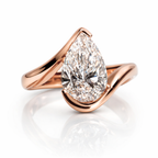 18K Solid Gold Pear Curved Solitaire Ring Set