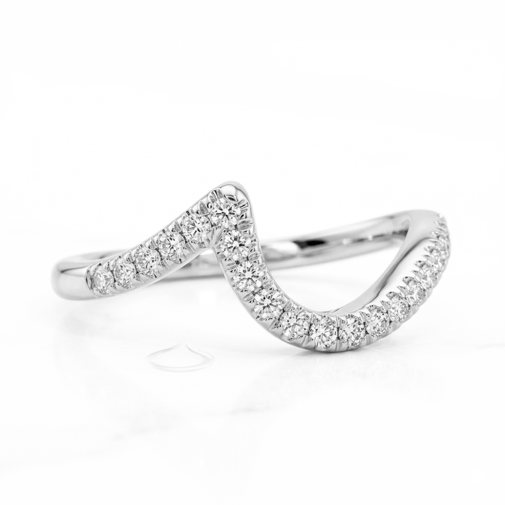 18K Solid Gold Pear Curved Solitaire Ring Set
