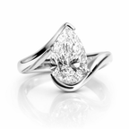 18K Solid Gold Pear Curved Solitaire Ring Set