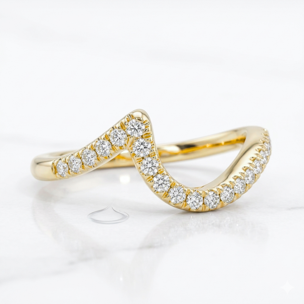 18K Solid Gold Pear Curved Solitaire Ring Set