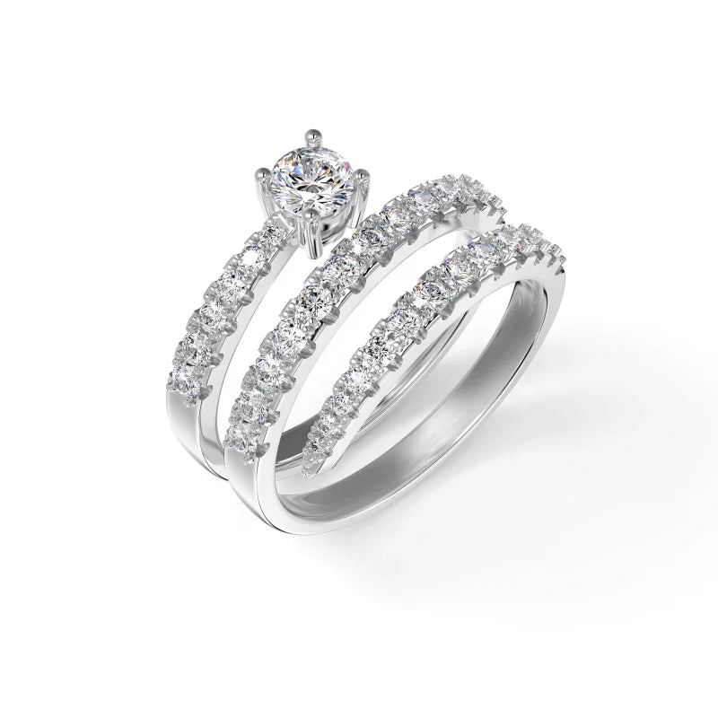 Amin Triple Band Unique Lab Grown Diamond Engagement Ring in 18k Gold - Round - 1 ct
