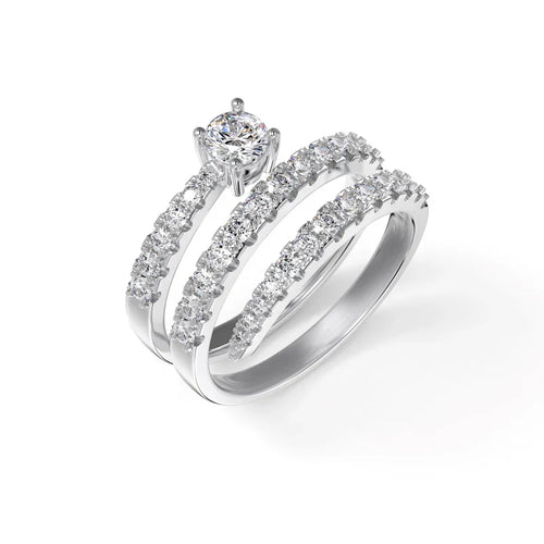 Amin Triple Band Unique Lab Grown Diamond Engagement Ring in 18k Gold - Round - 1 ct