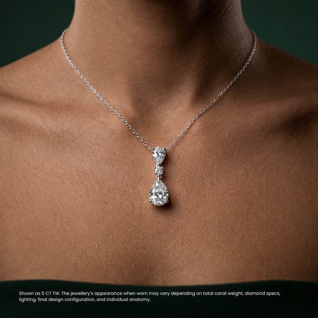 Pear & Round Drop Diamond Pendant Necklace⁠