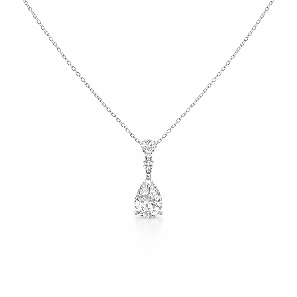 Pear & Round Drop Pendant Lab Diamond Necklace 18K Gold