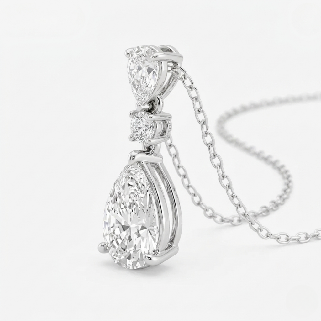 Pear & Round Drop Pendant Lab Diamond Necklace 18K Gold