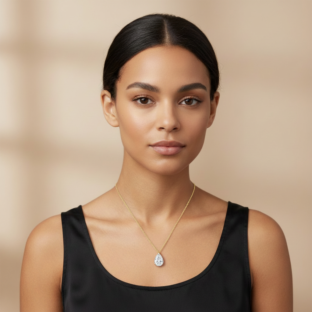 Pear Floating Diamond Solitaire Pendant Necklace⁠