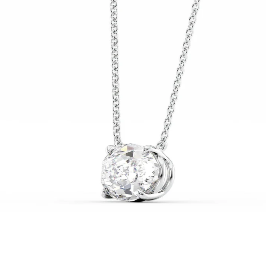 East-West Oval Floating Pendant Lab Diamond Necklace 18K Gold