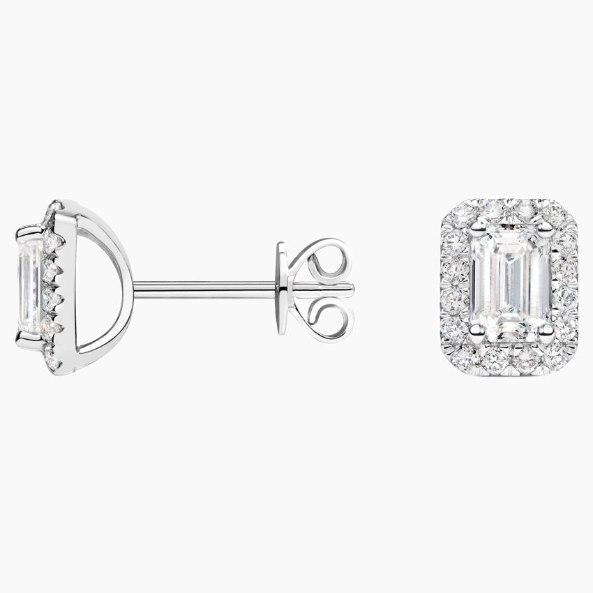 Emerald Halo Stud Lab Diamond Earrings ( 0.75 ct * 2 ) 18K Gold