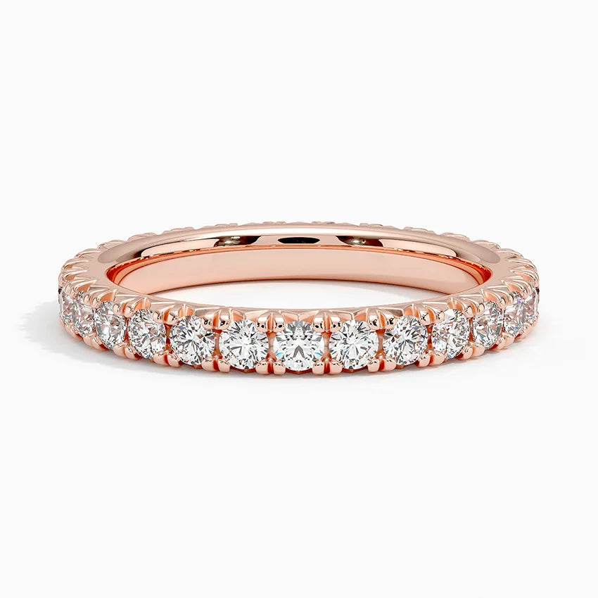 Eternity French Pave Lab Grown Diamond Band Ring 18K Gold - Round