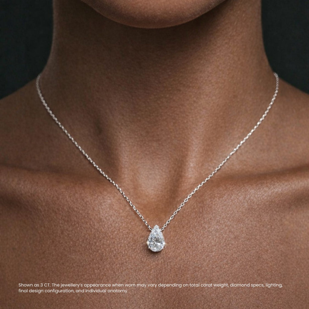 Pear Floating Diamond Solitaire Pendant Necklace⁠