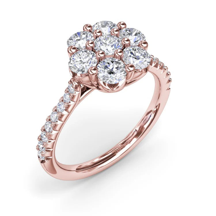 Seven-Stone Floral Cluster Pavé Band Engagement Ring in Solid Gold⁠