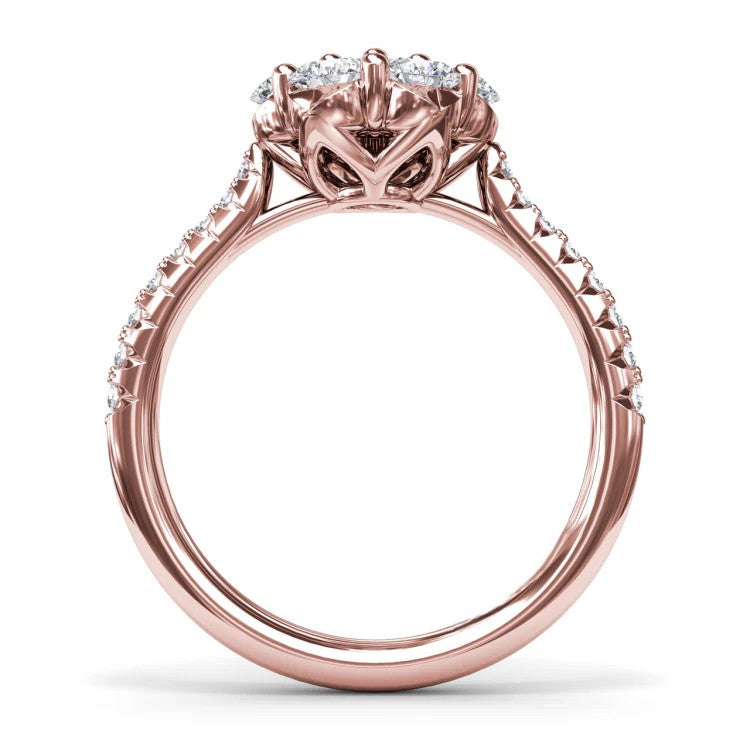 Seven-Stone Floral Cluster Pavé Band Engagement Ring in Solid Gold⁠