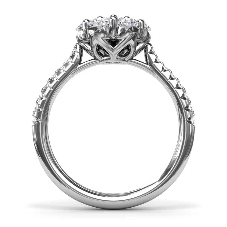 Seven-Stone Floral Cluster Pavé Band Engagement Ring in Solid Gold⁠