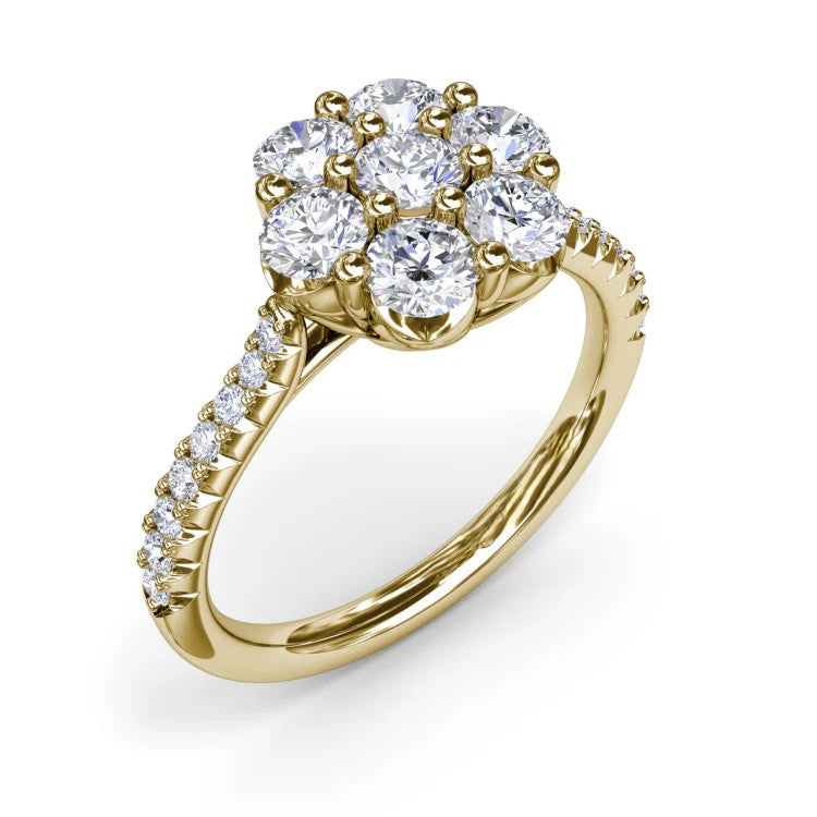 Seven-Stone Floral Cluster Pavé Band Engagement Ring in Solid Gold⁠