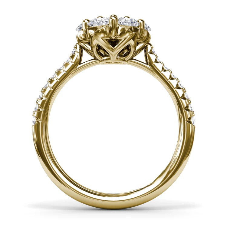 Seven-Stone Floral Cluster Pavé Band Engagement Ring in Solid Gold⁠