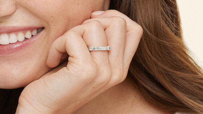 Half Eternity Lab Grown Diamond Ring Band 18K Gold - Michelle