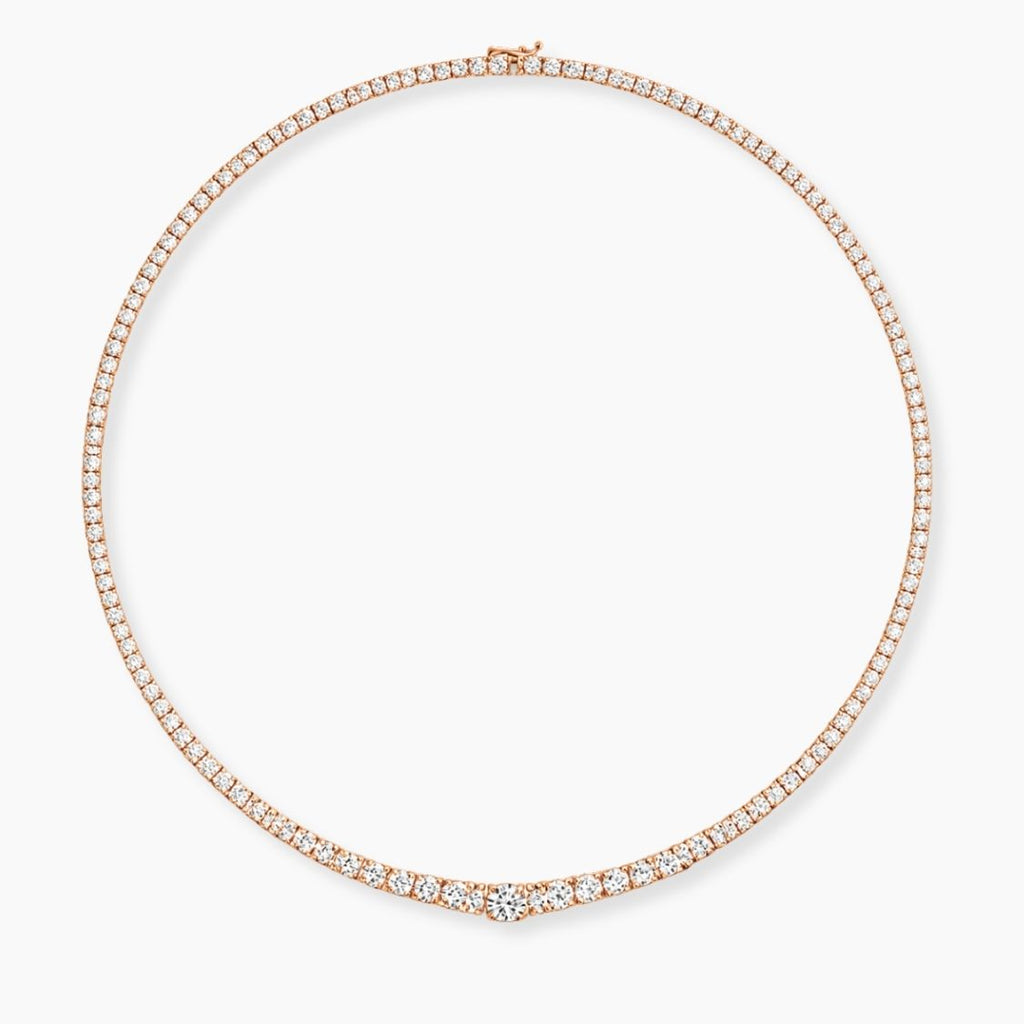 11 Carat Tennis Graduated Lab Grown Diamond Necklace 18K Gold | 4 Prongs | 16.5 in ∼ 42.5 cm