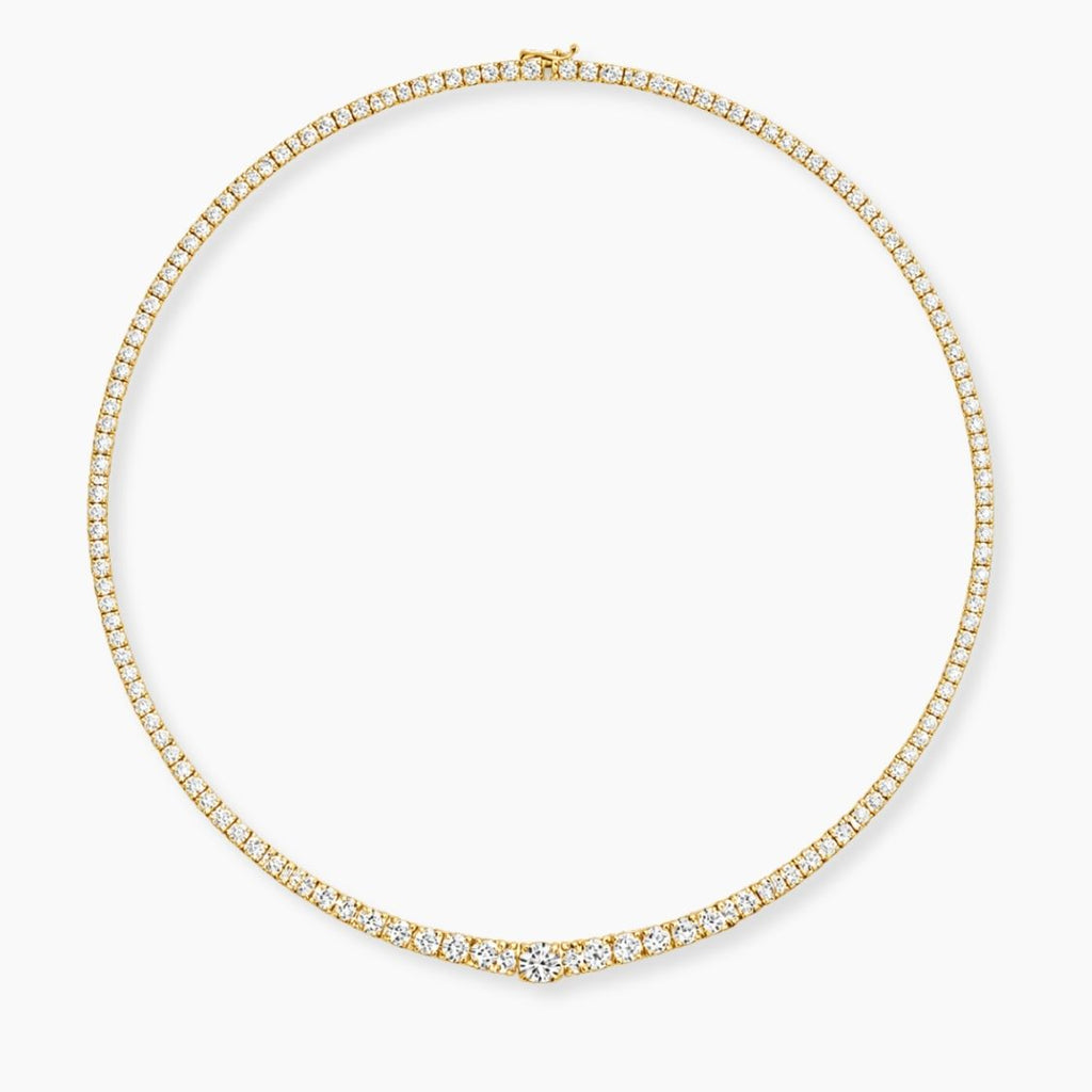 10 Carat Tennis Graduated Lab Grown Diamond Necklace 18K Gold | 4 Prongs | 16.5 in ∼ 42.5 cm