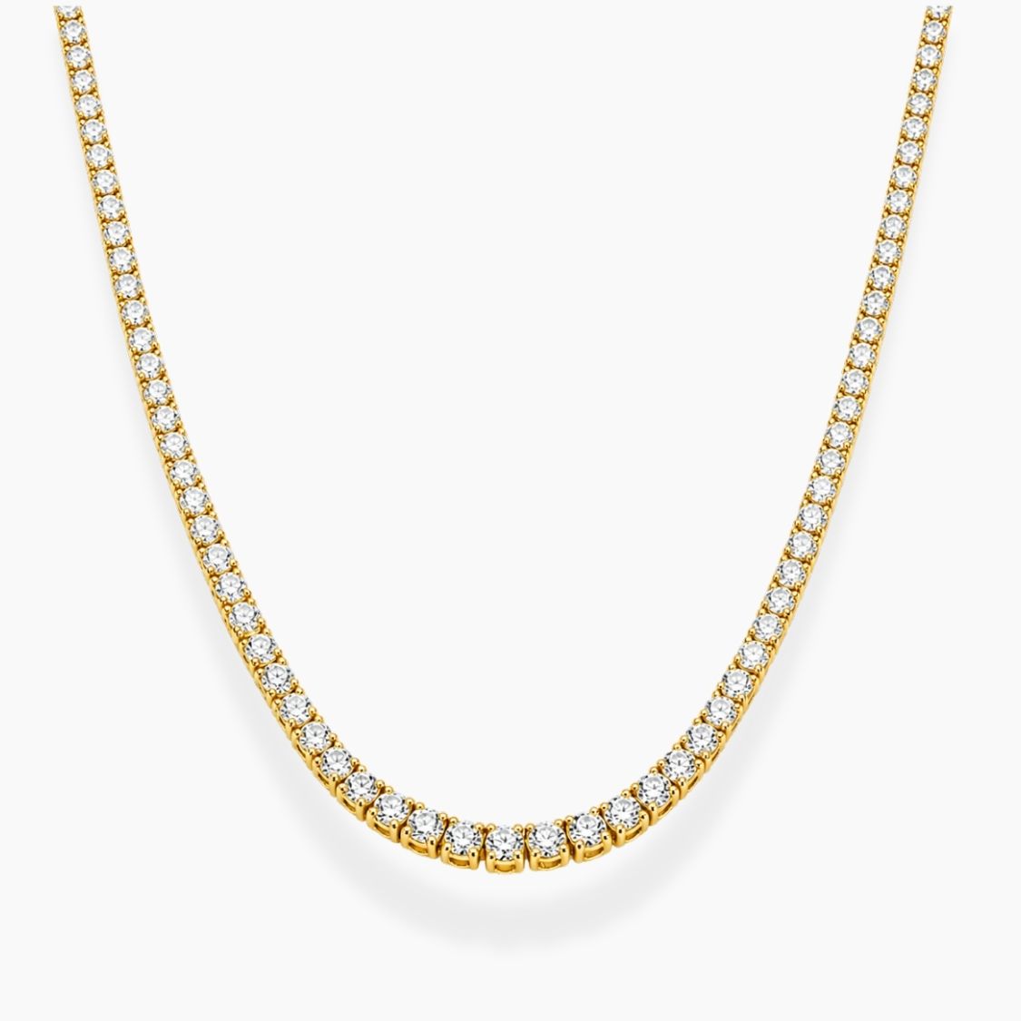 Gold necklace with clear stones on a white background, ecomposer-metal type-yellow-gold-18k