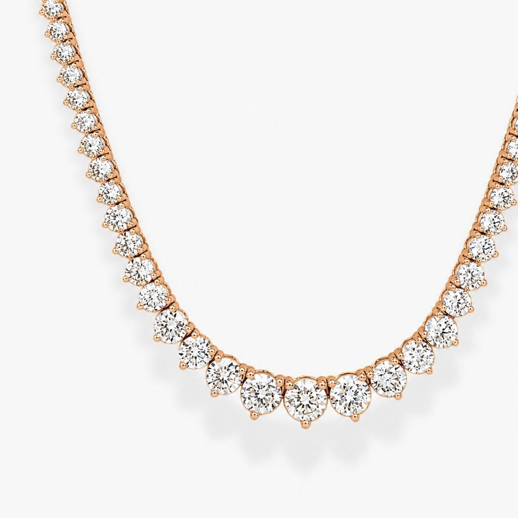 10 Carat Tennis Graduated Riviera Lab Grown Diamond Necklace 18K Gold | 3 Prongs | 16.5 in ∼ 42.5 cm