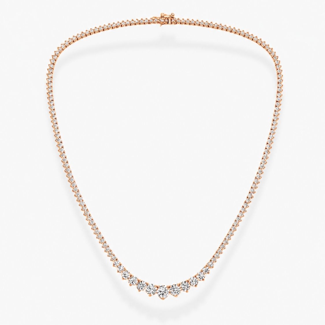 14 Carat Tennis Graduated Riviera Lab Grown Diamond Necklace 18K Gold | 3 Prongs | 16.5 in ∼ 42.5 cm | From 7 to 14 ct
