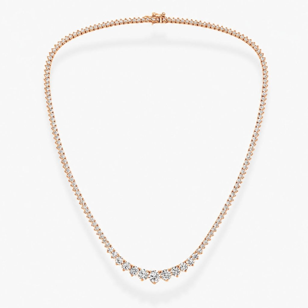 10 Carat Tennis Graduated Riviera Lab Grown Diamond Necklace 18K Gold | 3 Prongs | 16.5 in ∼ 42.5 cm