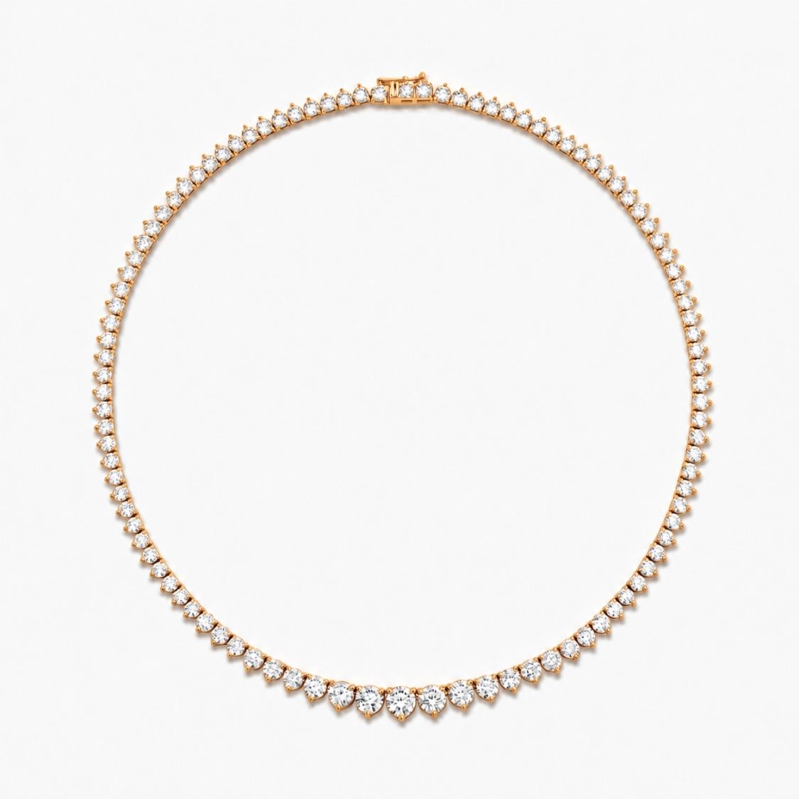 12 Carat Tennis Graduated Riviera Lab Grown Diamond Necklace 18K Gold | 3 Prongs | 16.5 in ∼ 42.5 cm | From 7 to 14 ct