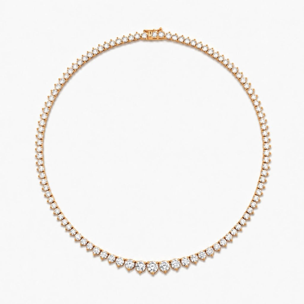 9 Carat Tennis Graduated Riviera Lab Grown Diamond Necklace 18K Gold | 3 Prongs | 16.5 in ∼ 42.5 cm