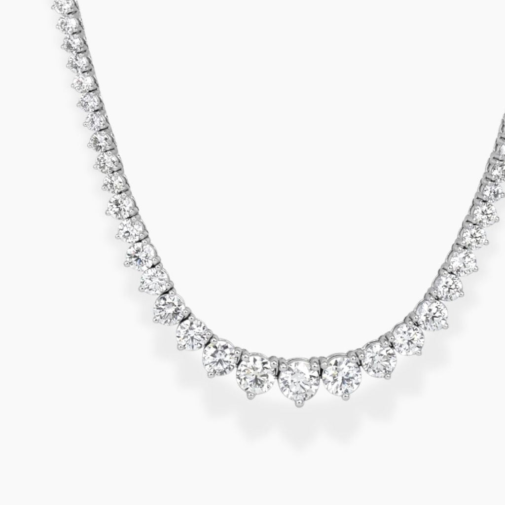 12 Carat Tennis Graduated Riviera Lab Grown Diamond Necklace 18K Gold | 3 Prongs | 16.5 in ∼ 42.5 cm | From 7 to 14 ct
