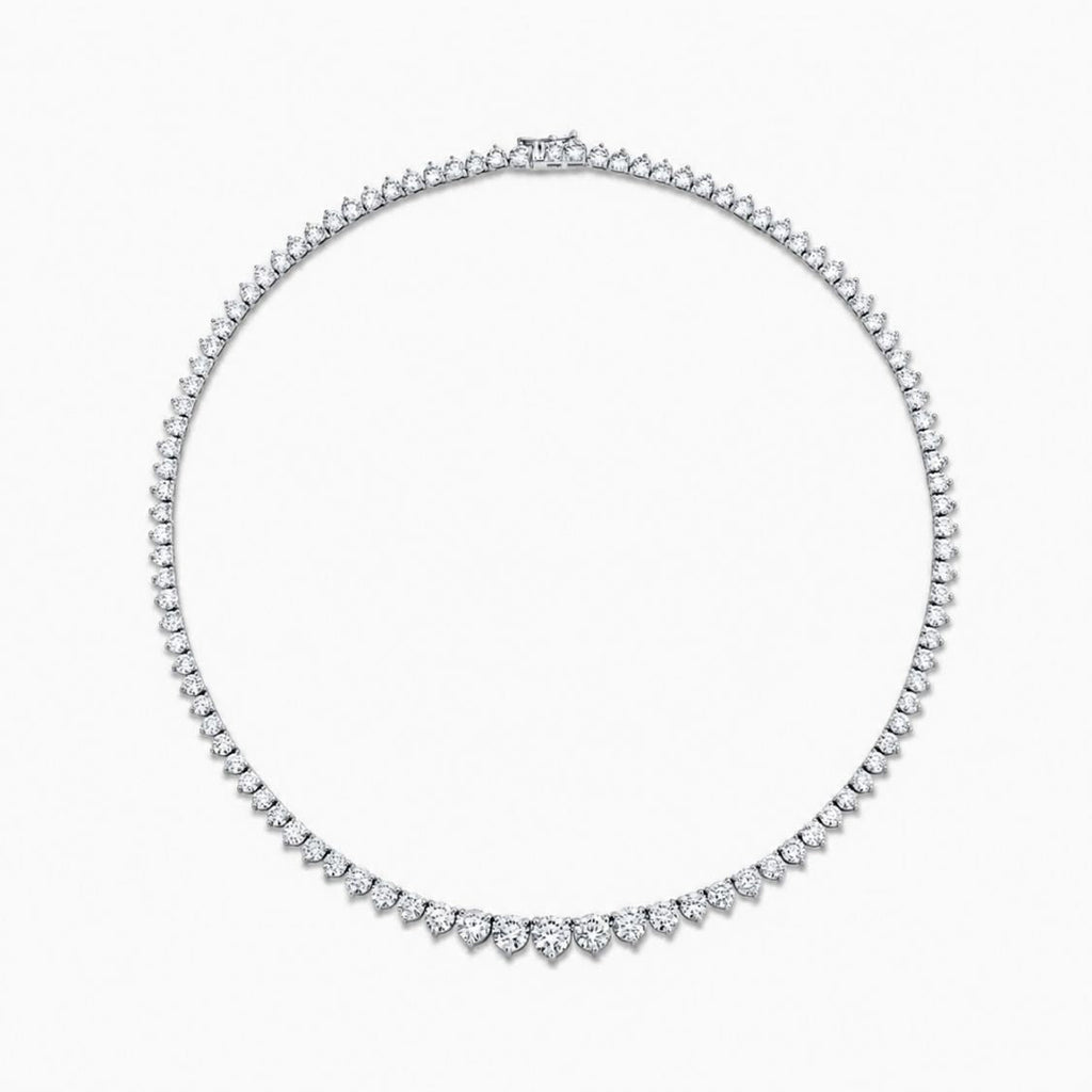 10 Carat Tennis Graduated Riviera Lab Grown Diamond Necklace 18K Gold | 3 Prongs | 16.5 in ∼ 42.5 cm