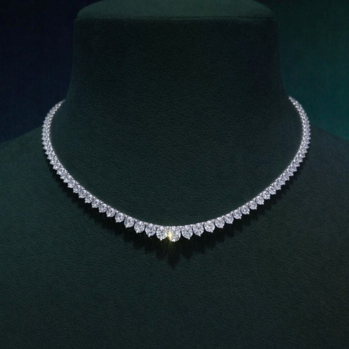 10 Carat Tennis Graduated Riviera Lab Grown Diamond Necklace 18K Gold | 3 Prongs | 16.5 in ∼ 42.5 cm