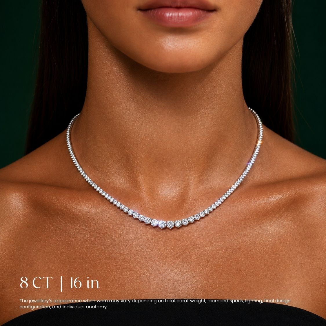 Tennis Graduated Riviera Lab Grown Diamond Necklace 18K Gold | 3 Prongs | 16.5 in ∼ 42.5 cm | From 7 to 14 ct