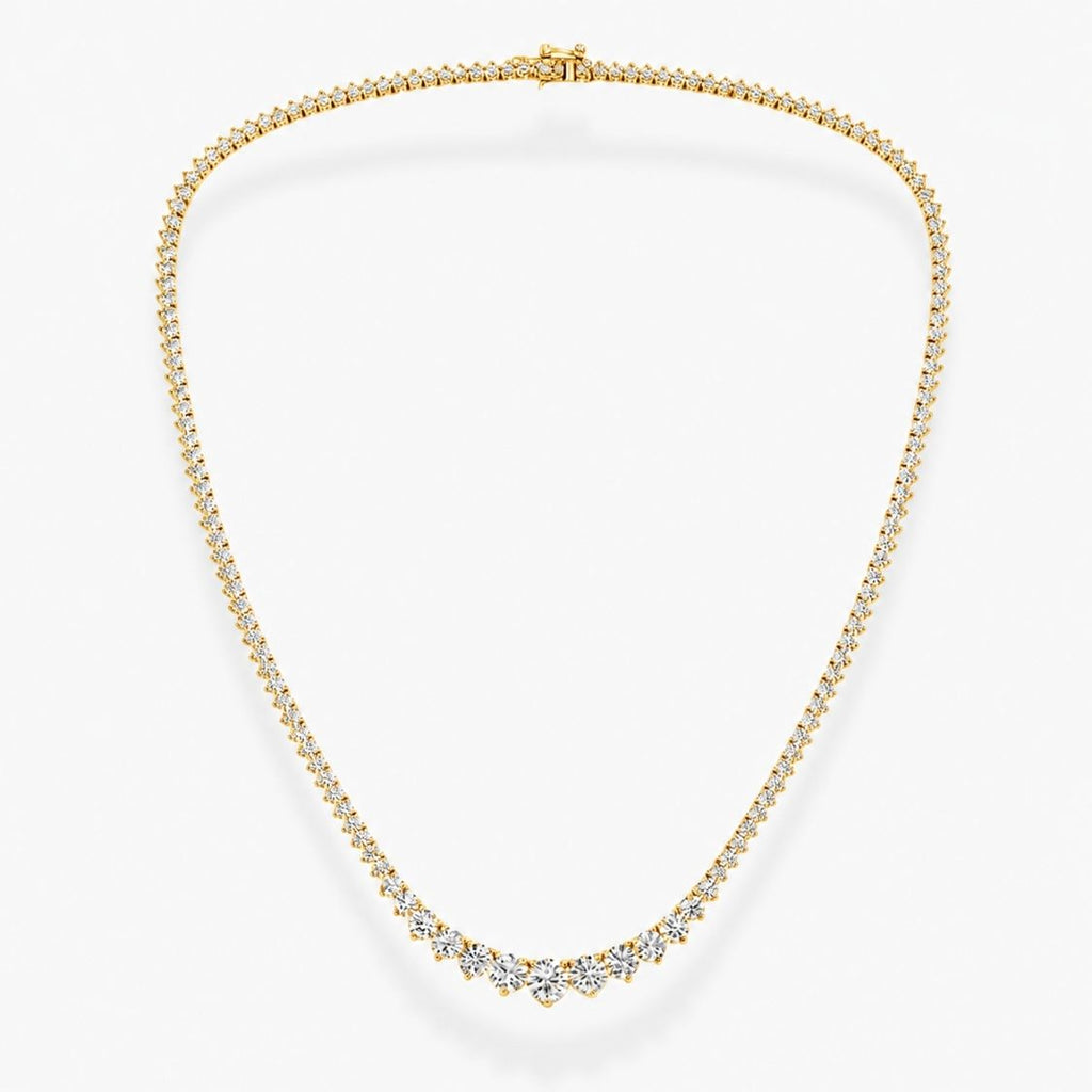 Tennis Graduated Riviera Lab Grown Diamond Necklace 18K Gold | 3 Prongs | 16.5 in ∼ 42.5 cm | From 7 to 14 ct