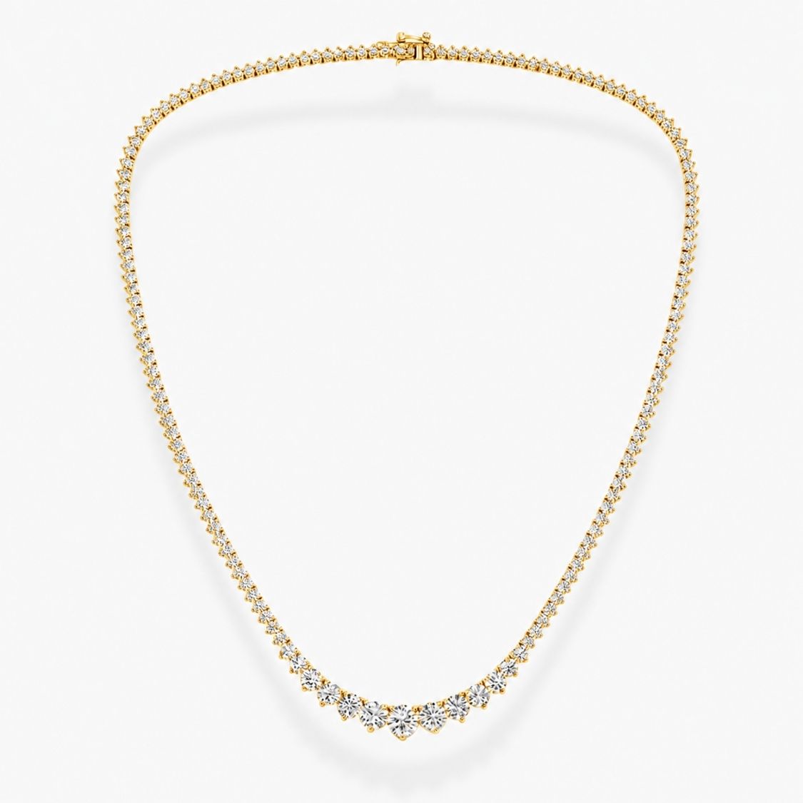 10 Carat Tennis Graduated Riviera Lab Grown Diamond Necklace 18K Gold | 3 Prongs | 16.5 in ∼ 42.5 cm