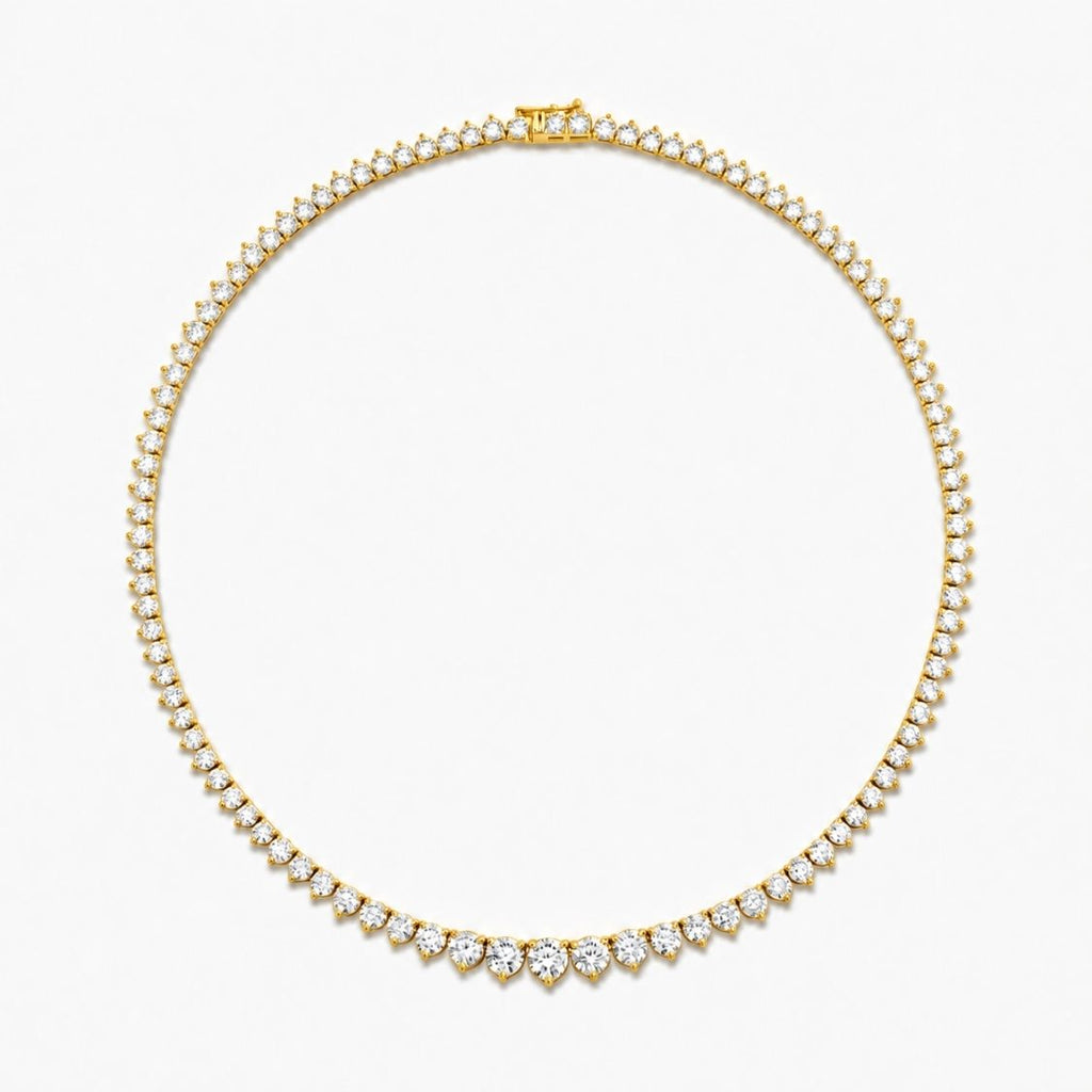 13 Carat Tennis Graduated Riviera Lab Grown Diamond Necklace 18K Gold | 3 Prongs | 16.5 in ∼ 42.5 cm | From 7 to 14 ct