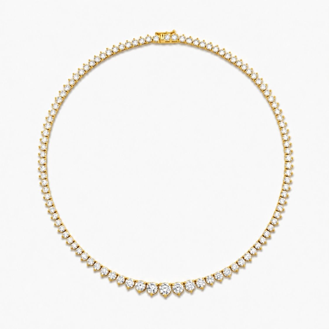 10 Carat Tennis Graduated Riviera Lab Grown Diamond Necklace 18K Gold | 3 Prongs | 16.5 in ∼ 42.5 cm