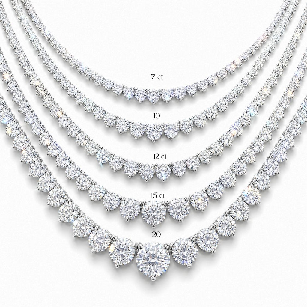 8 Carat Tennis Graduated Riviera Lab Grown Diamond Necklace 18K Gold | 3 Prongs | 16.5 in ∼ 42.5 cm