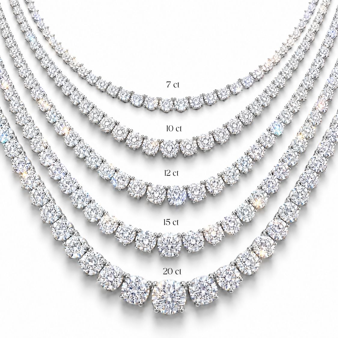 10 Carat Tennis Graduated Lab Grown Diamond Necklace 18K Gold | 4 Prongs | 16.5 in ∼ 42.5 cm
