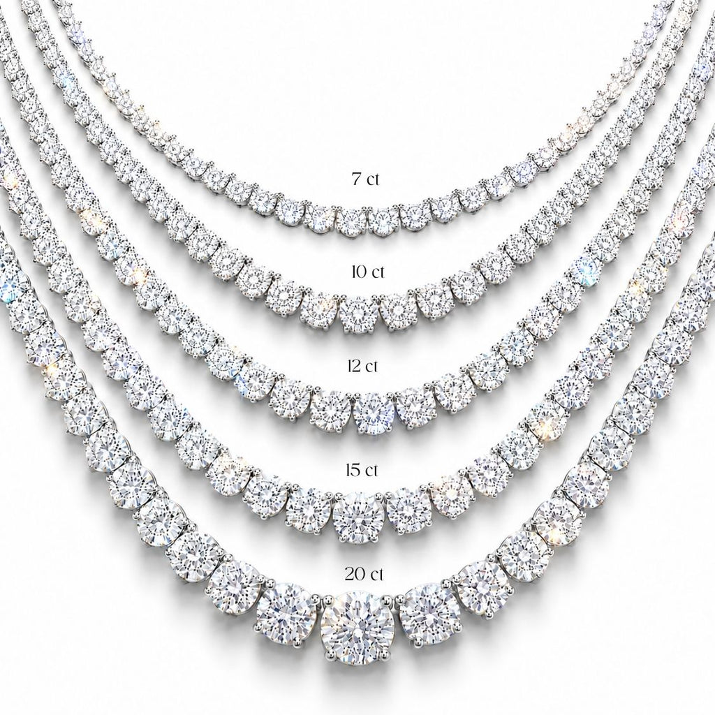Tennis Graduated Lab Grown Diamond Necklace 18K Gold | 4 Prongs | 16.5 in ∼ 42.5 cm | From 7 to 14 ct