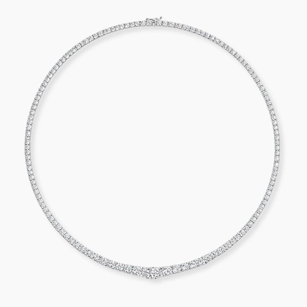 Tennis Graduated Lab Grown Diamond Necklace 18K Gold | 4 Prongs | 16.5 in ∼ 42.5 cm | From 7 to 14 ct