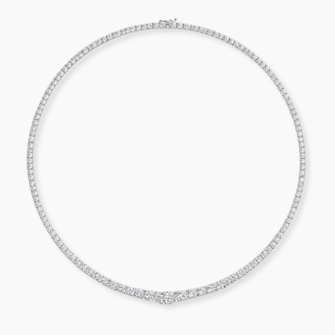 Tennis Graduated Lab Grown Diamond Necklace 18K Gold | 4 Prongs | 16.5 in ∼ 42.5 cm | From 7 to 14 ct