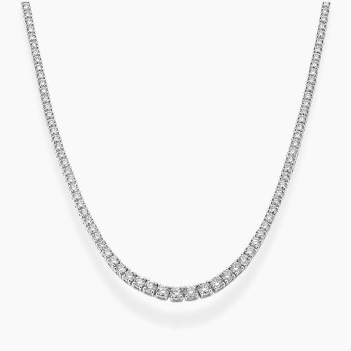 Diamond tennis necklace on a white background, ecomposer-metal type-white-gold-18k
