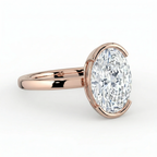 18K Solid Gold Oval Half-Bezel Lab Grown Diamond Ring